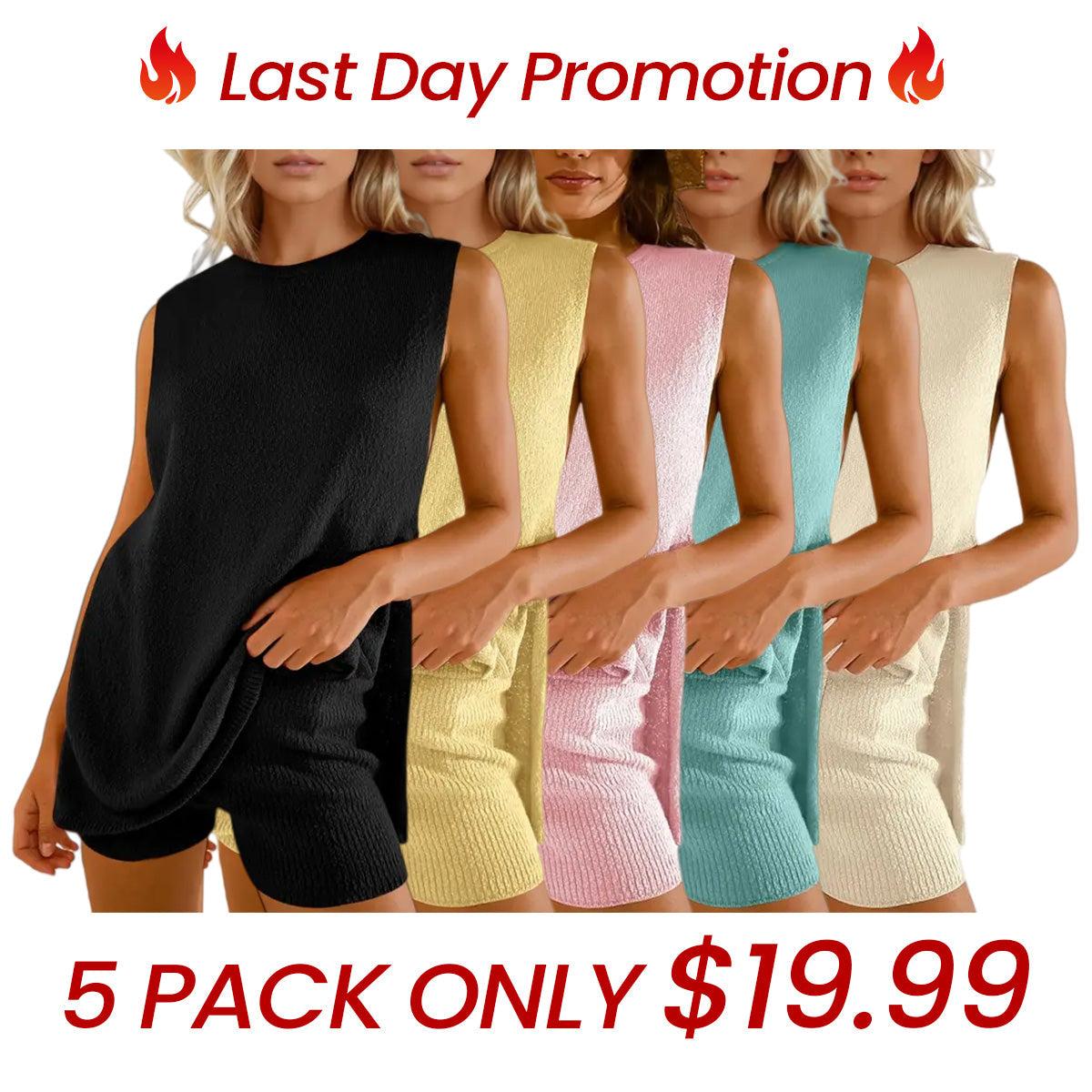 SummerVibes Women's 2 Piece Outfits Summer Knit Sweater Set Sleeveless Tunic Top Matching Shorts Trendy Beach Vacation Sets
