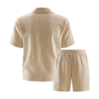Men's Summer Casual Sports Set, 2 Pieces, Jacquard Fabric, Breathable Polo Shirt & Shorts, Formal Tropical Men's Top Set