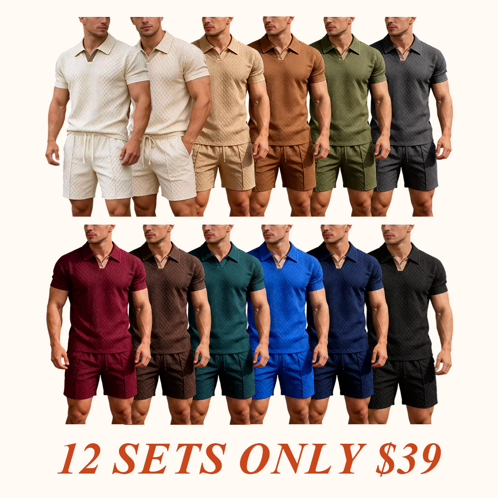 Men's Summer Casual Sports Set, 2 Pieces, Jacquard Fabric, Breathable