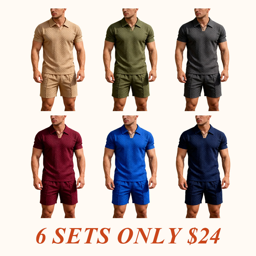 Men's Summer Casual Sports Set, 2 Pieces, Jacquard Fabric, Breathable