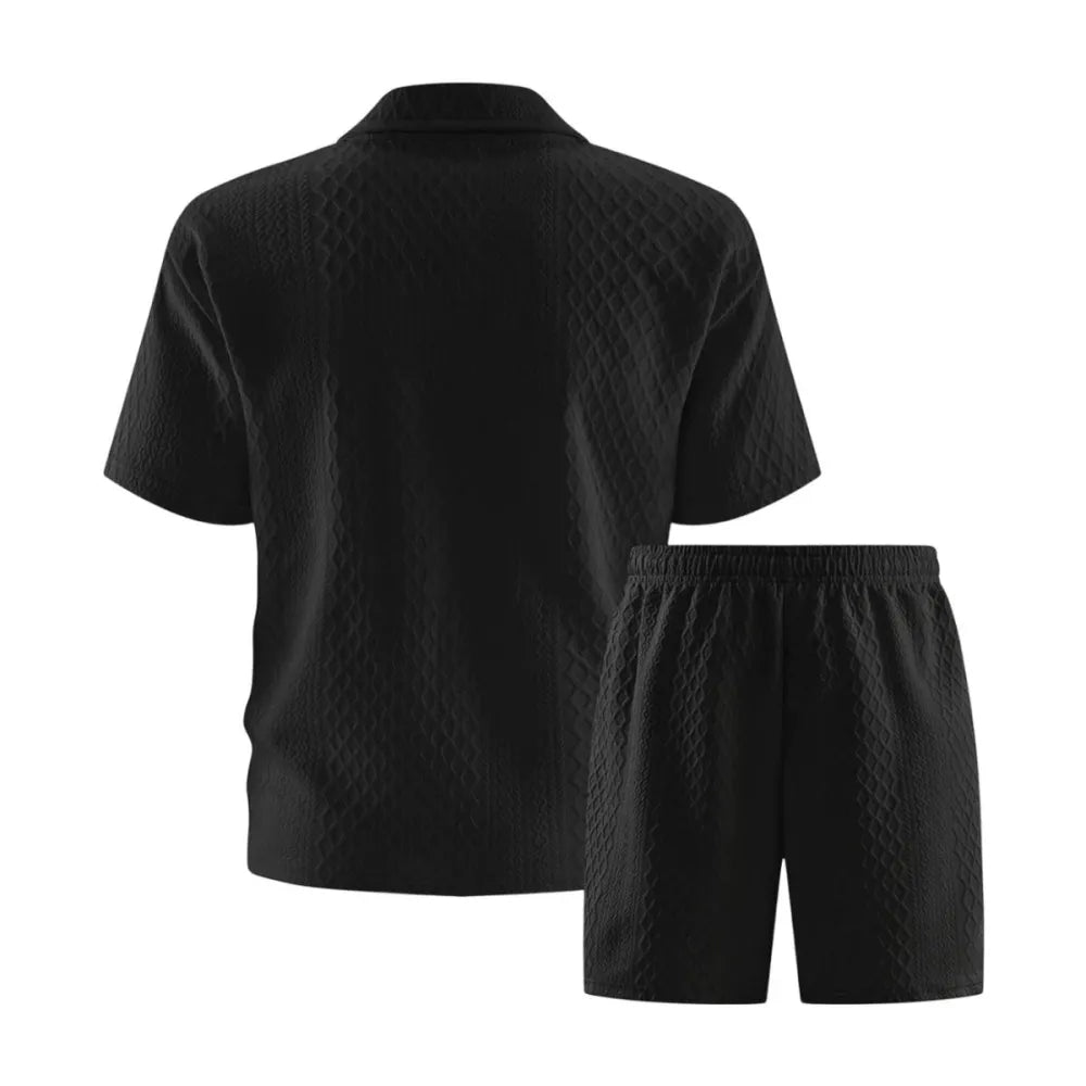 Men's Summer Casual Sports Set, 2 Pieces, Jacquard Fabric, Breathable Polo Shirt & Shorts, Formal Tropical Men's Top Set