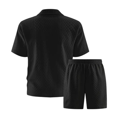 Men's Summer Casual Sports Set, 2 Pieces, Jacquard Fabric, Breathable Polo Shirt & Shorts, Formal Tropical Men's Top Set