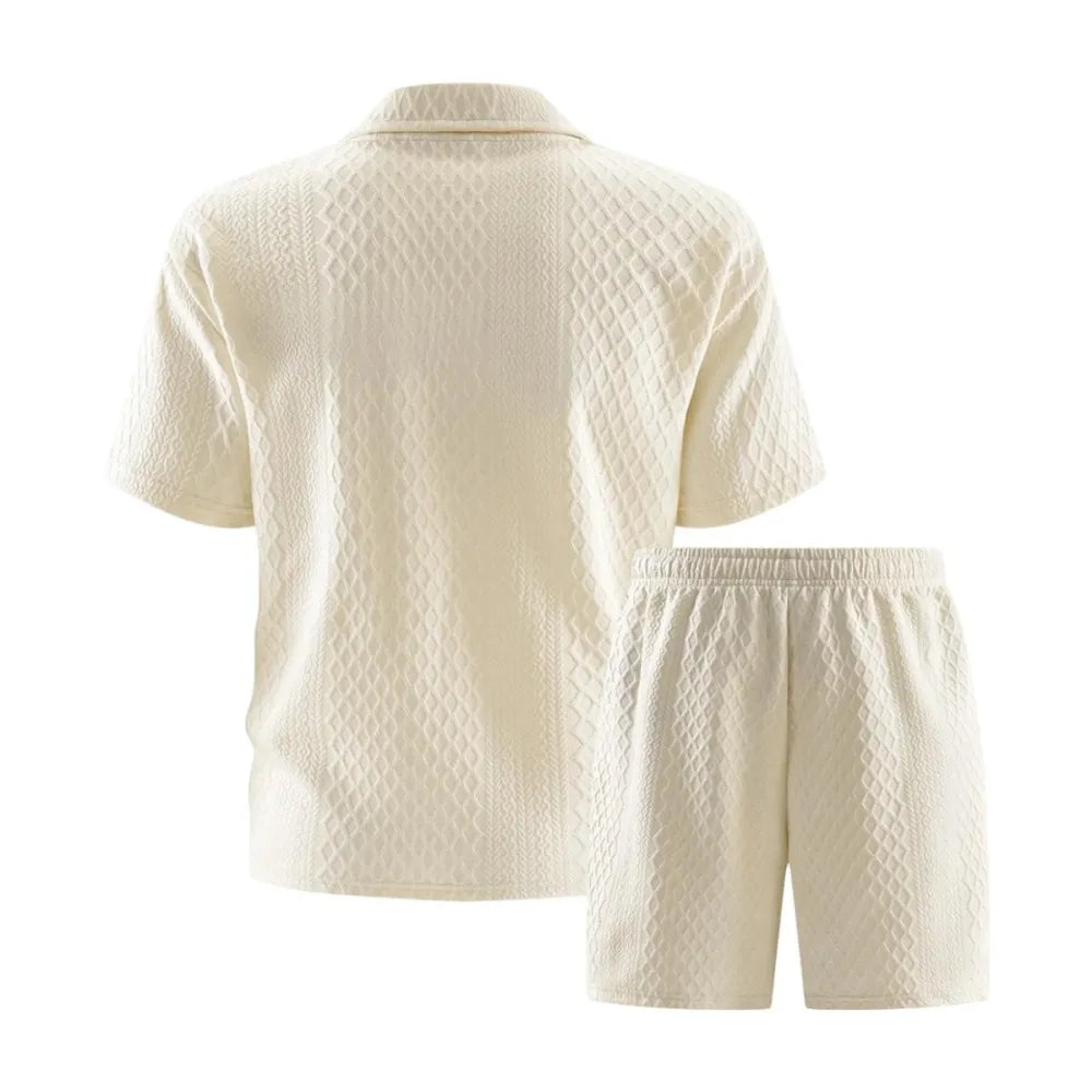 Men's Summer Casual Sports Set, 2 Pieces, Jacquard Fabric, Breathable Polo Shirt & Shorts, Formal Tropical Men's Top Set