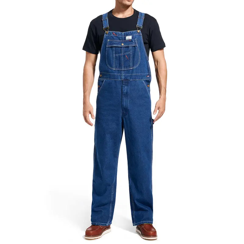 🔥Men's 4-Pack Flex Denim Bib Overalls — Adjustable & Utility Read